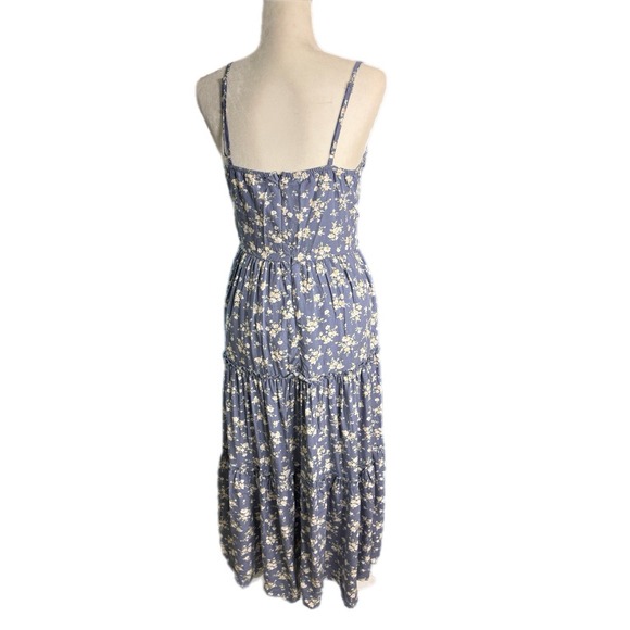 Floral Spaghetti Strap Tiered Midi Dress Womens Size M Blue Cottagecore Boho New - Picture 3 of 11